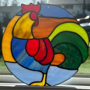 Beautiful 1 of A Kind Stained Glass Rooster Suncatcher GORGEOUS Farmhouse Decor